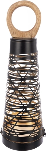 Svečturis Cone no metāla un koka melni zelta krāsā 43 cm