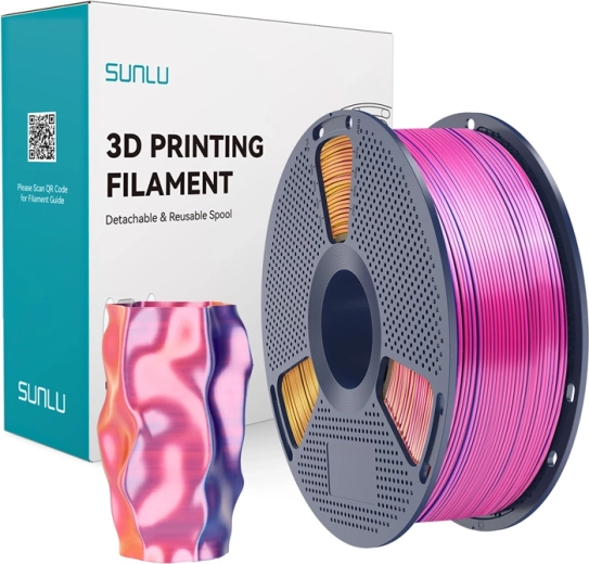 Sunlu PLA+ Silk trīskrāsu filaments sarkans–dzeltens–zils