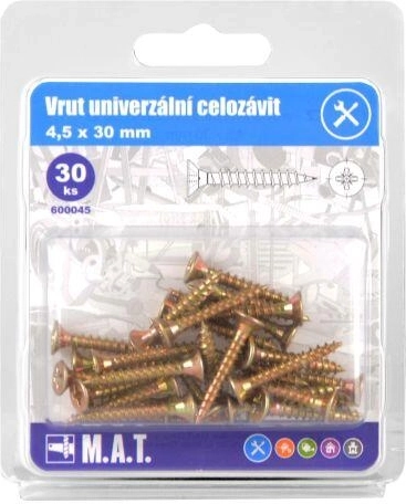 Universālās pilnvītnes skrūves 4,5 × 30 mm, cinkotas, 30 gab.