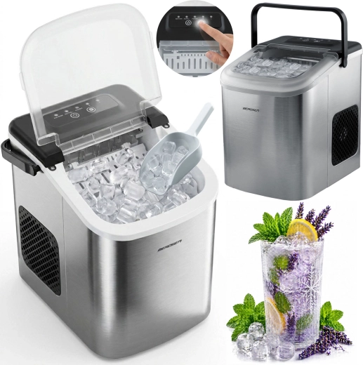 Kompakts ledus automāts Berdsen 12 kg/24 h, 1,1 l, sudraba krāsā