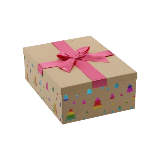 Ziemassvētku dāvanu kastīte brūna ar rozā banti 26,5 × 18 × 7 cm - 1 gab.