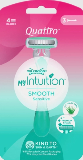 Wilkinson Quattro My Intuition Smooth Sensitive Disposable Razor, 3 pcs