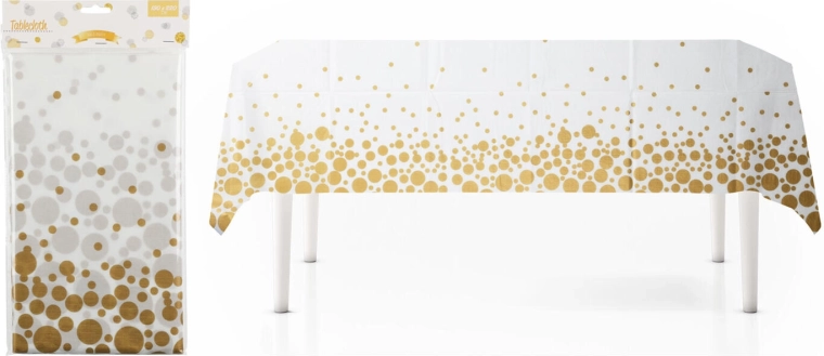 Flannel Tablecloth 130 × 220 cm white with gold dots