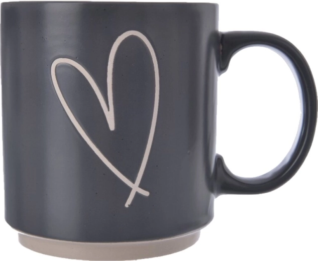 Black ceramic mug with heart, 400 ml