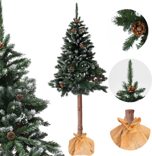 Mākslīga Ziemassvētku eglīte uz stumbra 180 cm, “dimanta” priede ar čiekuriem, apsnigota