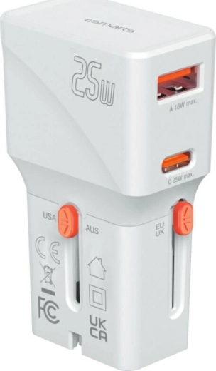 Ceļojumu lādētājs 4smarts Nomad Pocket 25 W USB‑C + USB‑A balts