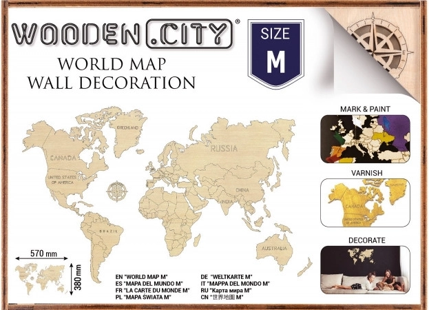 Koka pasaules karte M 57 × 38 cm WOODEN CITY