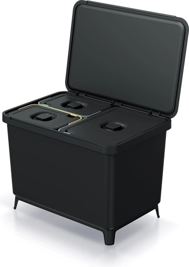 SYSTEMA sorting trash can 23 + 2×10 l, black, recycled plastic