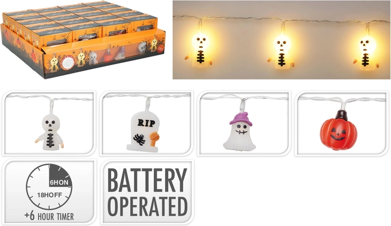 Helovīna LED gaismas virtene 1,65 m – silti balta