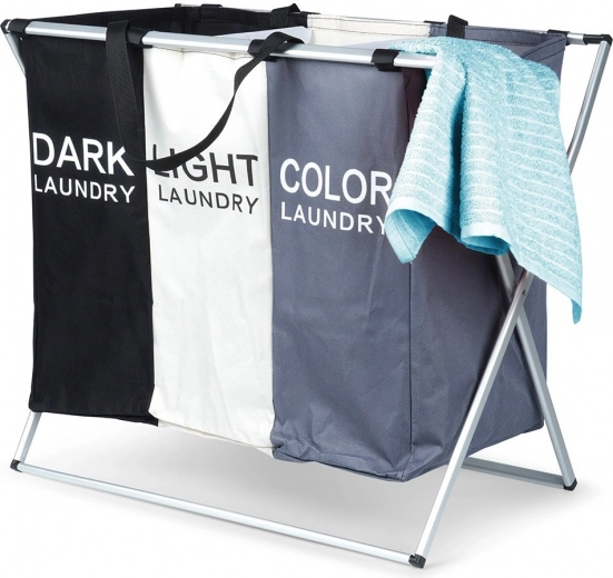 Foldable three-compartment laundry hamper 105 l