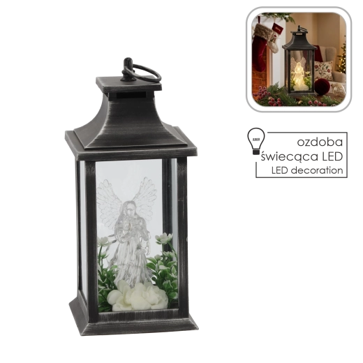 LED lantern with an angel and white flowers