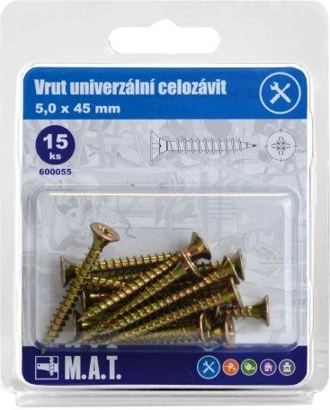 Universāla skrūve ar pilno vītni 5 × 45 mm, cinkota, 15 gab.
