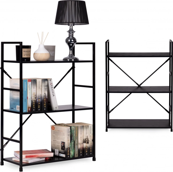 Koka grāmatplaukts ar metāla rāmi LOFT, 3 plaukti ModernHome