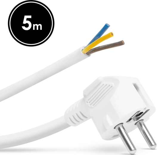 Mounting power socket with 5 m cable, 3 × 1.5 mm², white