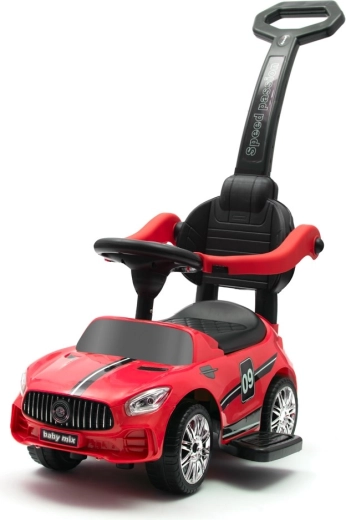 Bērnu skrejritenis ar skaņām un vadības stieni BABY MIX Racer, sarkans