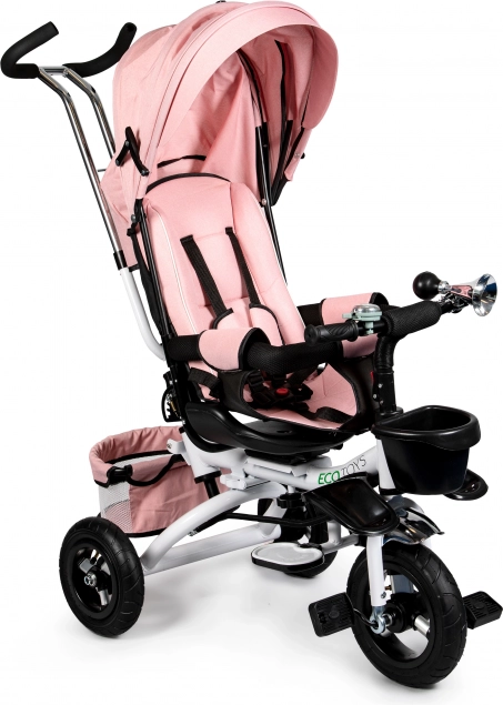 Rotējošs trīsritenis 360° Pink Delux ar jumtiņu