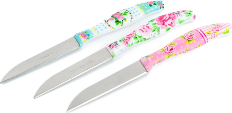 Set of kitchen knives with floral pattern, 3 pcs