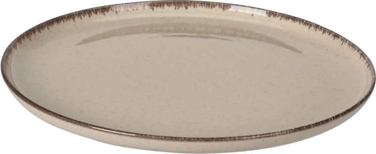 Porcelāna seklā šķīvja 27 cm, bēšs ar brūnu maliņu