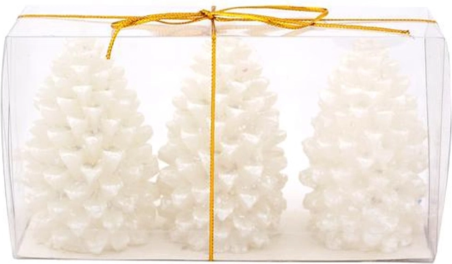 Christmas pinecone candles white set of 3 pcs
