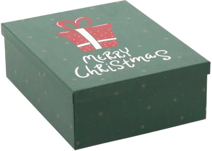 Ziemassvētku dāvanu kastīte zaļa ar uzrakstu "Merry Christmas" 27 × 21 × 8,5 cm - 1 gab.