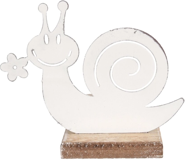 Decorative wooden and metal snail – white