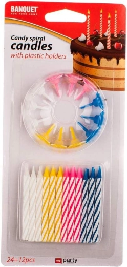 MY PARTY Birthday Candles, mixed colors, 6 × 0.5 cm, 24 pcs + 12 picks