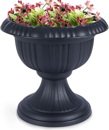 Plastmasas dārza puķupods pelēks kauss 39 × 36 cm