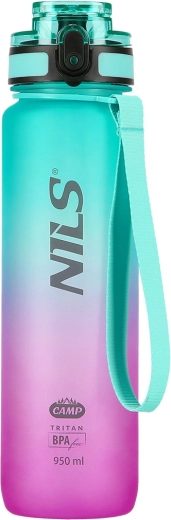 NILS Camp Tritan Water Bottle 950 ml with Strainer – green‑pink