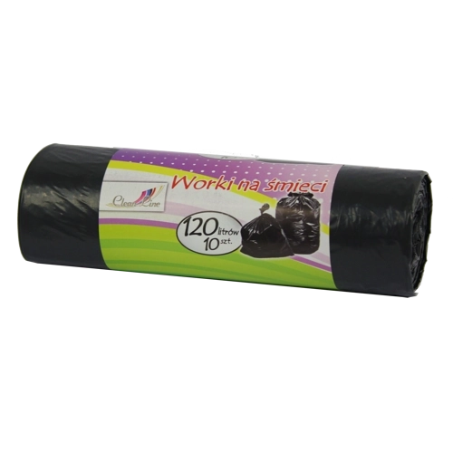 Extra-strong 120 l garbage bags with drawstring, black (10 pcs)