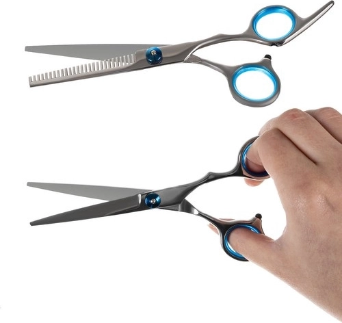 Two types of scissors for cutting and thinning