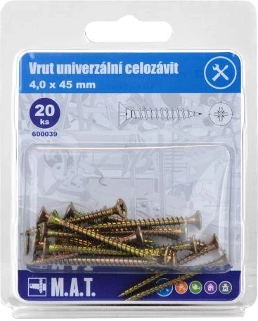Universāla skrūve ar pilno vītni 4 × 45 mm, cinkota, 20 gab.