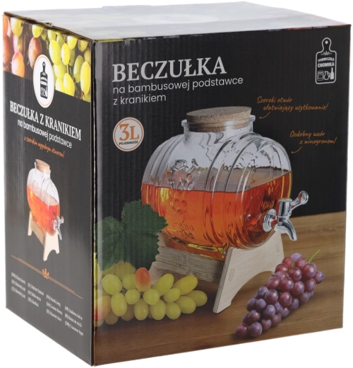Beczułka Winogrono 3 L beverage dispenser with tap and bamboo stand