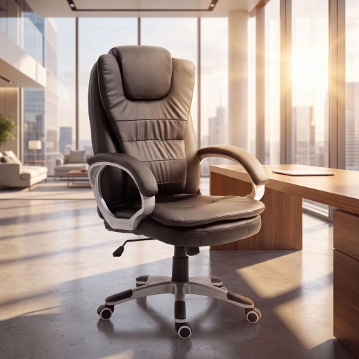 Ergonomisks melns biroja krēsls no mākslīgās ādas