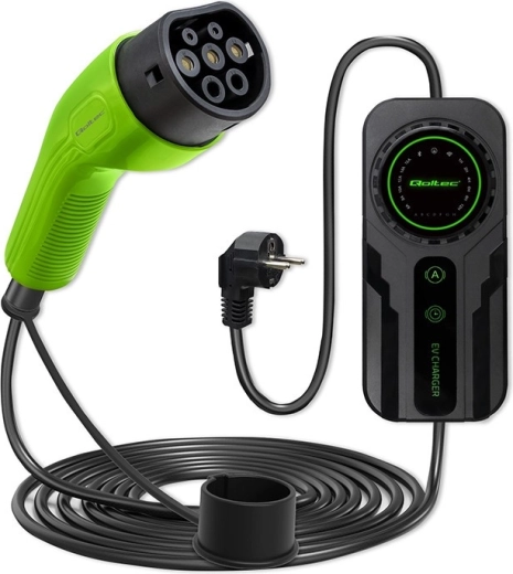 Mobilais elektromobiļu lādētājs ar regulēšanu 2-in-1 Type 2 | schuko | 3,5 kW | 230 V | LCD | pārnēsājams | wallbox | 5 m