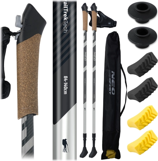 Neo-Sport Trekking Poles with Cork Grip, Adjustable 85–143 cm