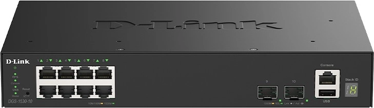 Smart pārvaldāms komutators D-Link DGS-1530-10/E ar 8 gigabitu portiem un 2 10G SFP+ portiem