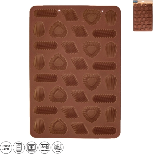 Silicone mold for pressed cookies, mixed shapes 32, brown