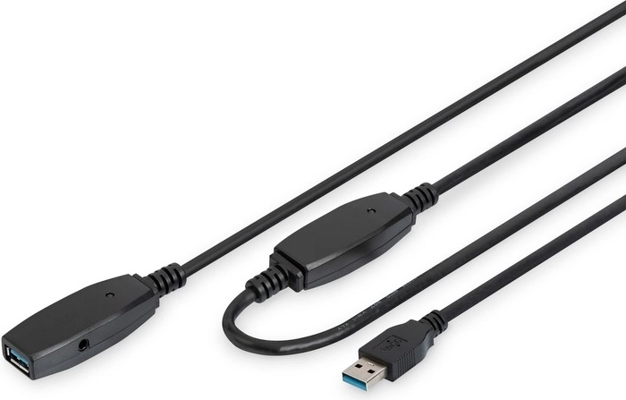 Aktīvais USB 3.0 pagarinātājkabelis 20 m, melns