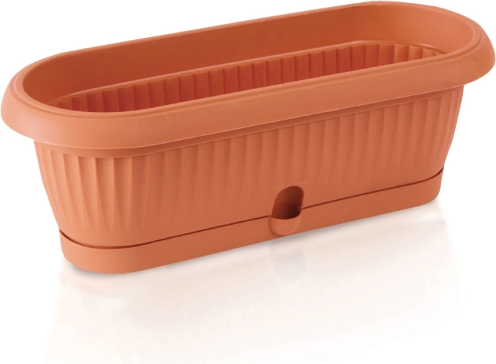 Plastmasas puķu kaste Terra 31,6 cm ar paliktni – terakota