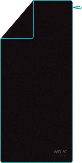 Ātri žūstošs mikrošķiedras dvielis NILS aqua, melns/zils, 200 × 90 cm