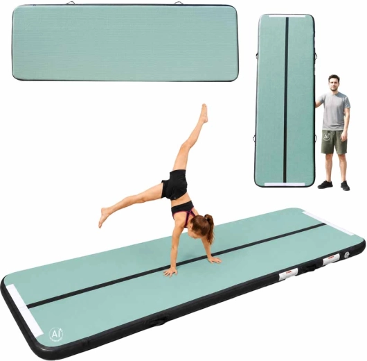 Piepūšams vingrošanas air track paklājs 300 × 100 × 10 cm ar elektrisko pumpi, zaļš