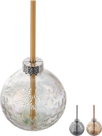 Drinking glass with straw, snowflake design 0.22 l (assorted)