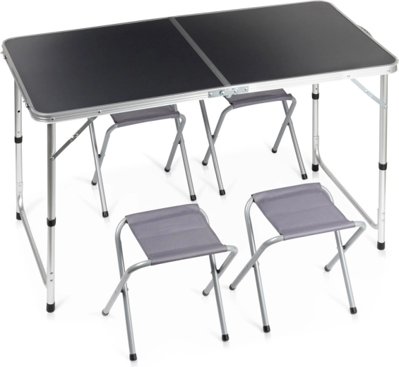 Vilde saliekamais kempinga galds ar 4 krēsliņiem, grafīta krāsā, regulējams augstums 120 × 60 cm
