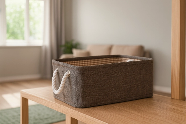 Tekstila uzglabāšanas grozs ar virvju rokturiem 30 × 40 × 18 cm, brūns