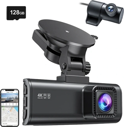 REDTIGER F7NP Wi‑Fi 4K + 1080p Dash Cam with 128 GB Card