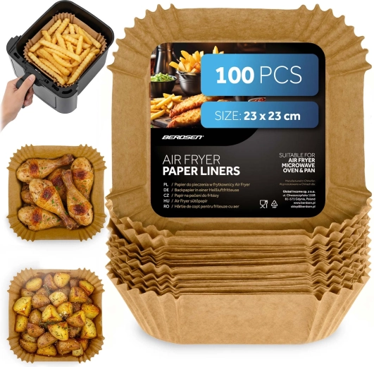 Papīra ieliktņi karstā gaisa fritierim 23 × 23 cm – 100 gab. Berdsen
