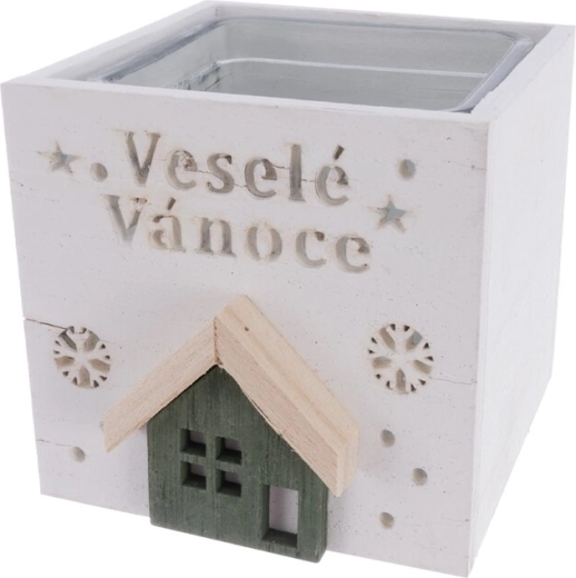 Wooden Candle Holder “Merry Christmas” – White