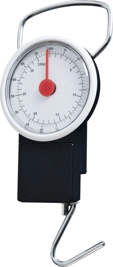 Mechanical luggage scale with tape measure 32 kg
