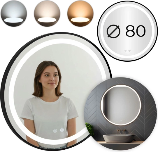 Round LED wall mirror 80 cm with touch control and dimming MODERNHOME