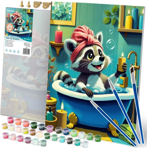 Paint by Numbers 40 × 50 cm – Cute Raccoon in a Bathtub MASSIDO